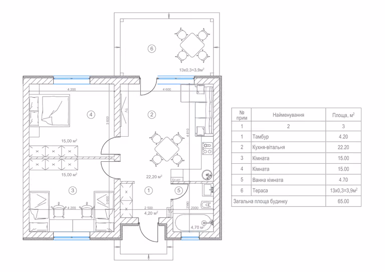 Планування — Дуплекс 65 м²